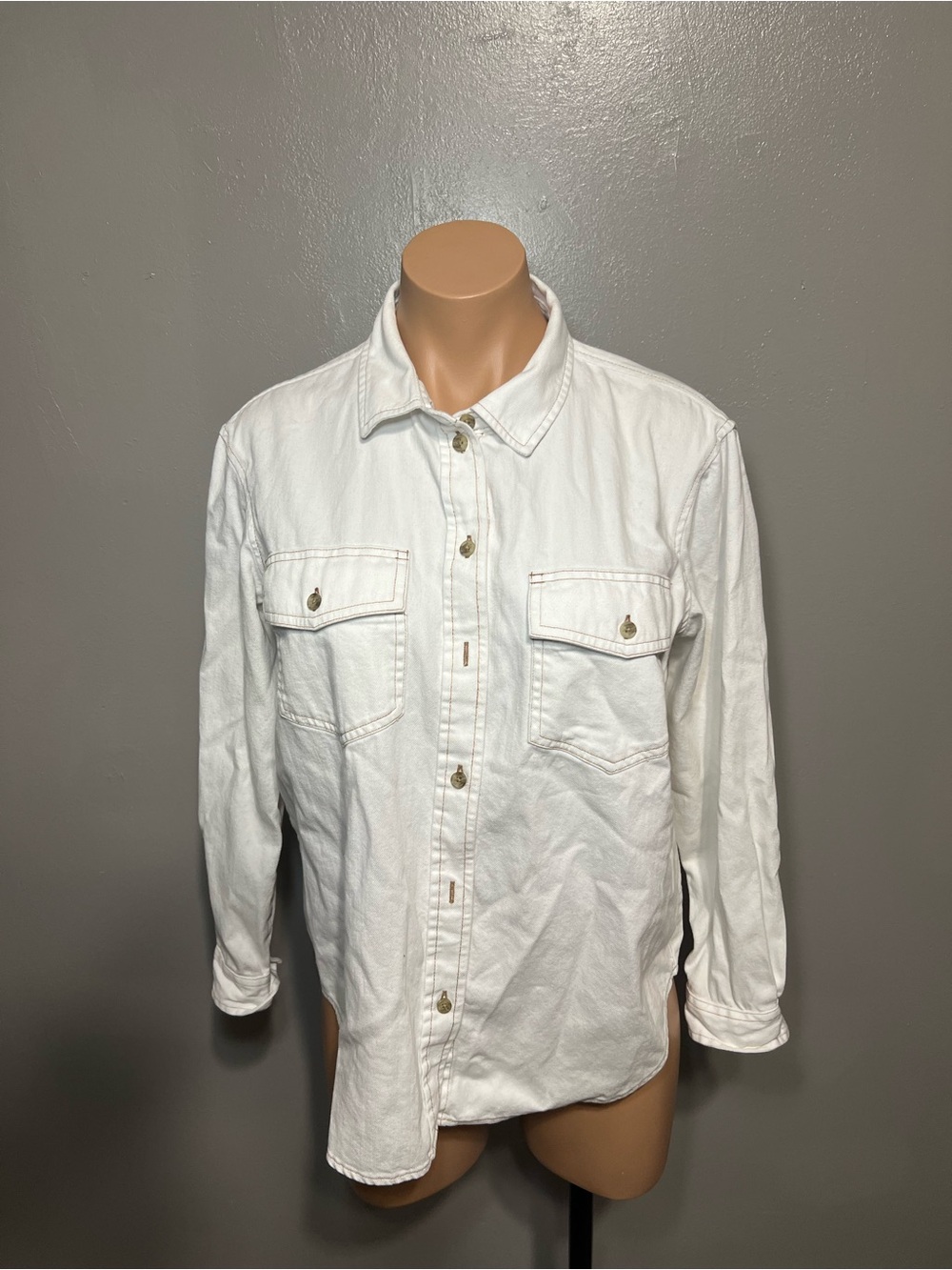 American Eagle White Denim Button Down Shirt SZ: XS
